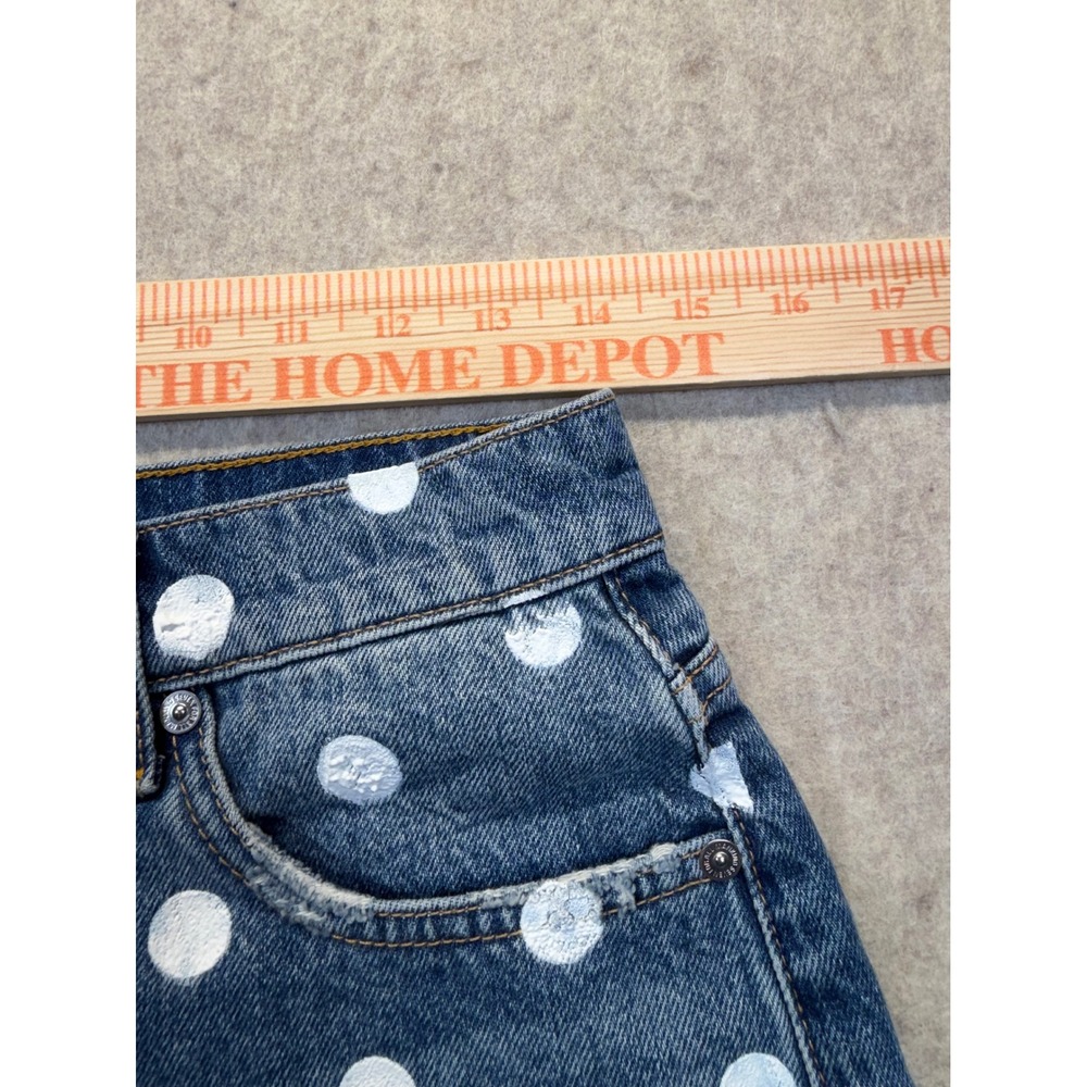 7 For All Mankind Denim Shorts Womens 26 Blue Polka Dot Frayed Raw Hem AU818274A - Picture 7 of 11